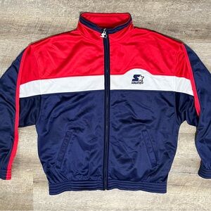 Starter Track Jacket Full Zip Size M Red White Blue Embroidered 90’s Baggy